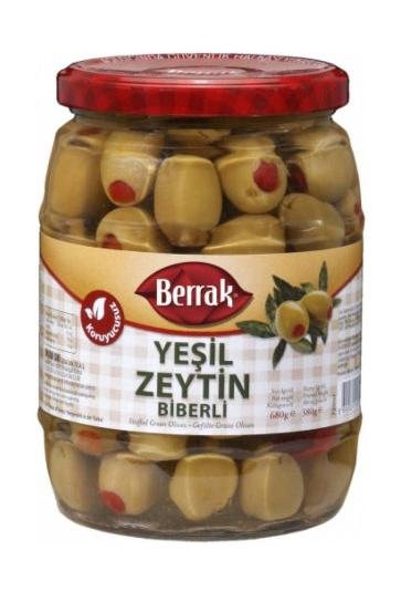 BERRAK GREEN OLIVES W. RED PEPPER 680g