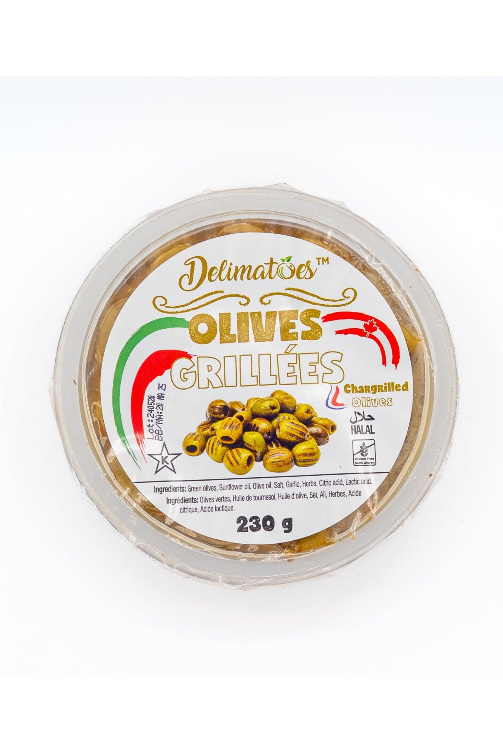 DELIMATOES GRILLED PITTED GREEN OLIVES 230g